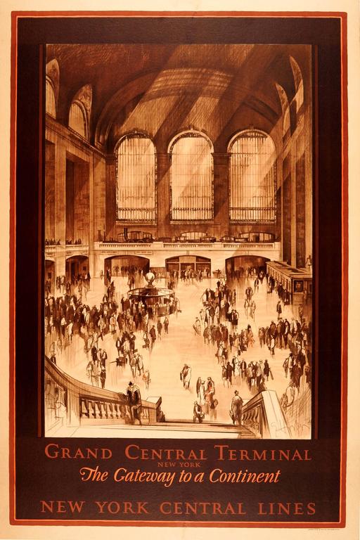 24x36 1920s Lower Manhattan NY Central System Vintage Style Travel Poster 