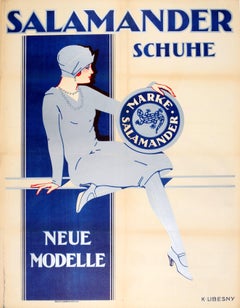 Large Original 1920s Austrian Art Deco Advertising Poster For Salamander Shoes