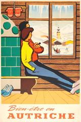 Original Vintage 1950s Winter Skiing Travel Advertising Poster For Austria