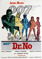 Original Vintage James Bond Movie Poster For Dr No Starring Sean Connery As 007