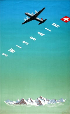 Original Vintage Travel Advertising Poster By Eidenbenz For Swissair Switzerland