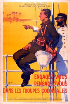 Original 1930s French War Propaganda Poster - Join Or Rejoin The Colonial Troops