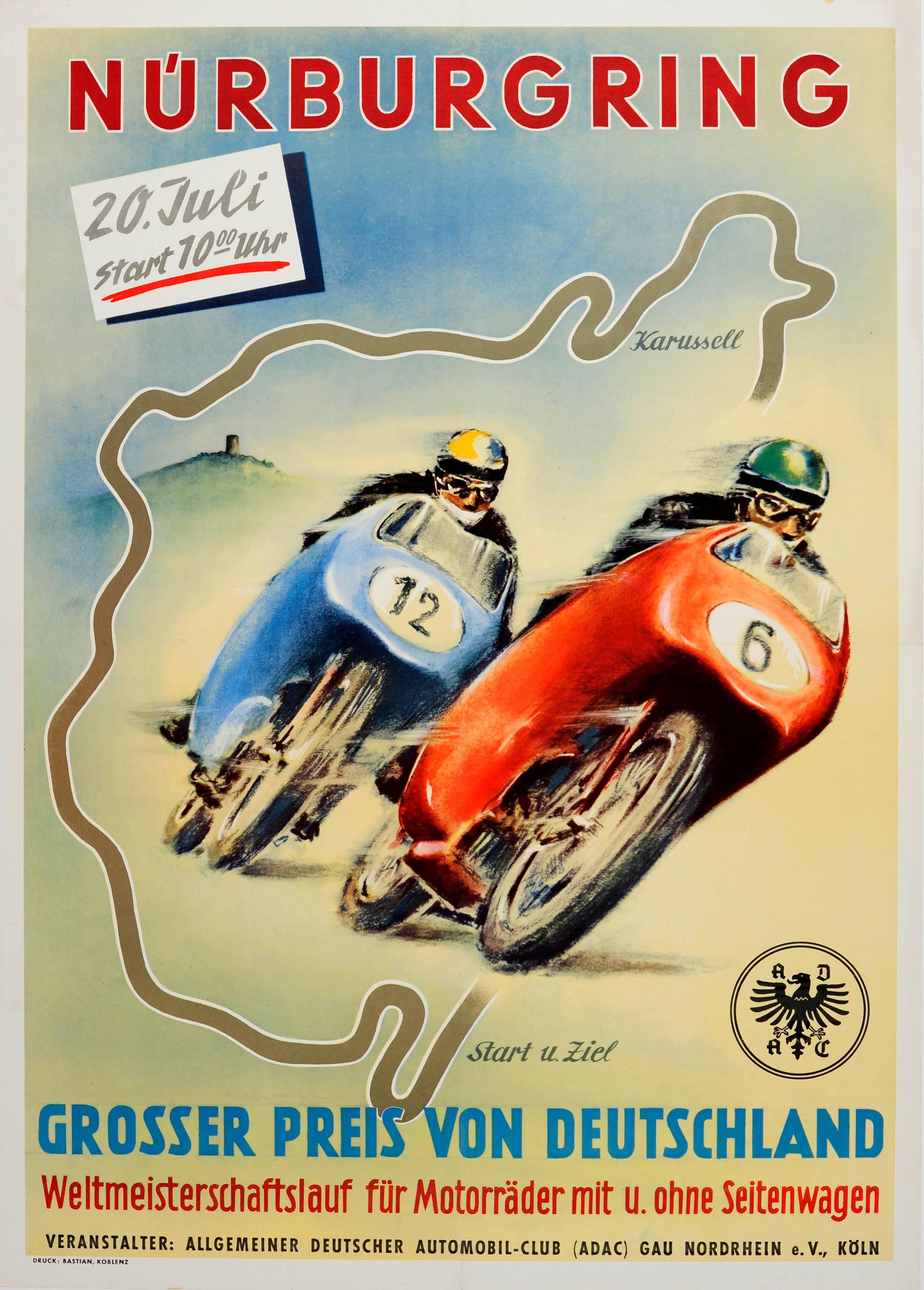 Unknown Print - Original Vintage Motorcycle Racing Poster - Nurburgring German Grand Prix 1955