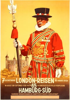 Original-Vintage-Reise-Werbeplakat für 7 Tage London von Hamburg Sud, 1936