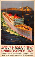 Original Vintage Union Castle Line Cruise Ship Poster: South & East Africa 1930s