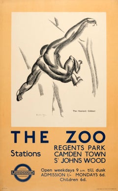 Original Vintage 1935 London Zoo Poster By Stanislaus Brien - The Hoolock Gibbon