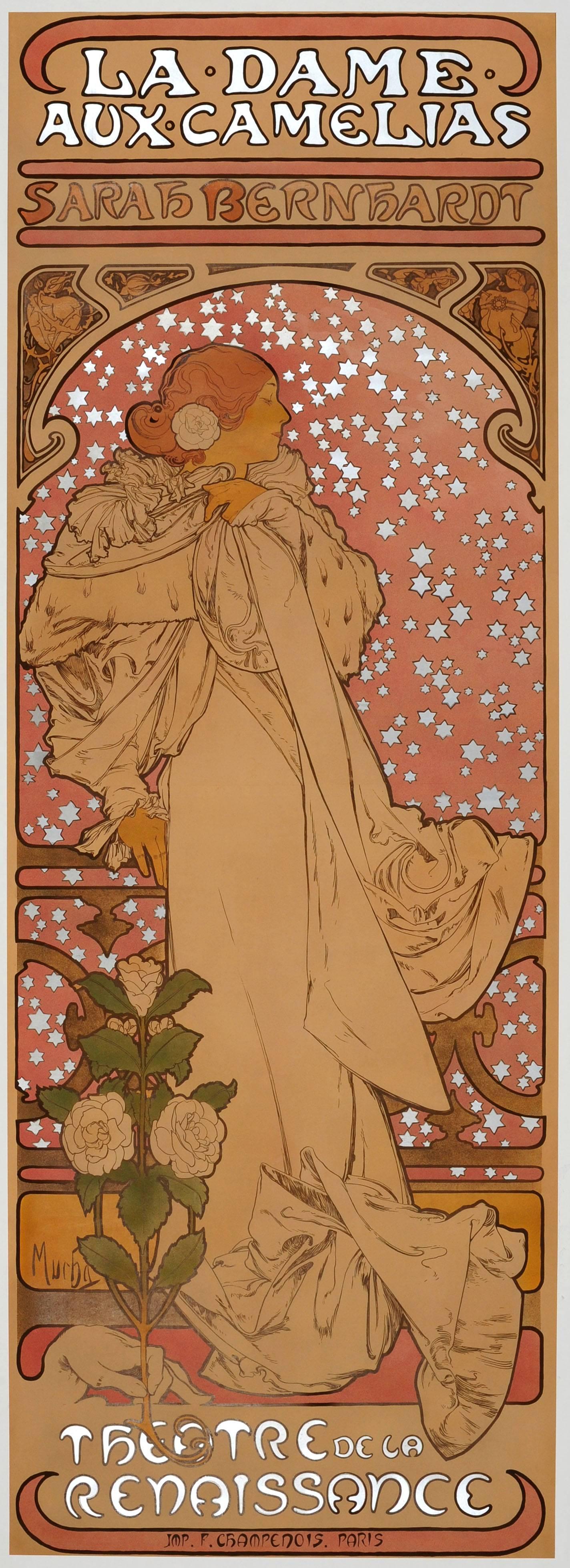 Alphonse Mucha Print - Original 1896 Poster By A. Mucha - La Dame Aux Camelias Starring Sarah Bernhardt
