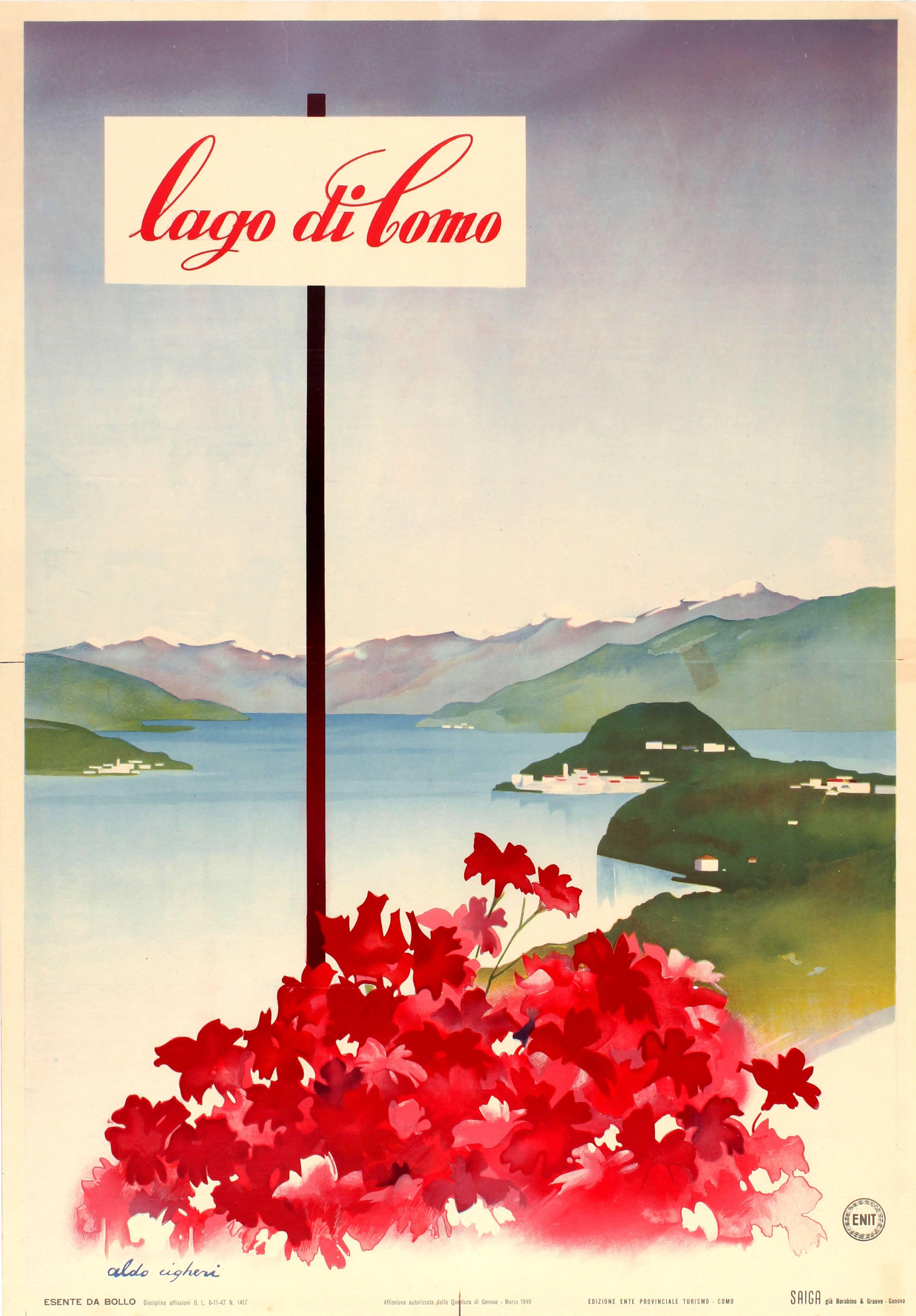 Aldo Cigheri Print – Original Vintage ENIT-Reiseplakat:: Werbung für den Como-See – Lago Di Como – Italien