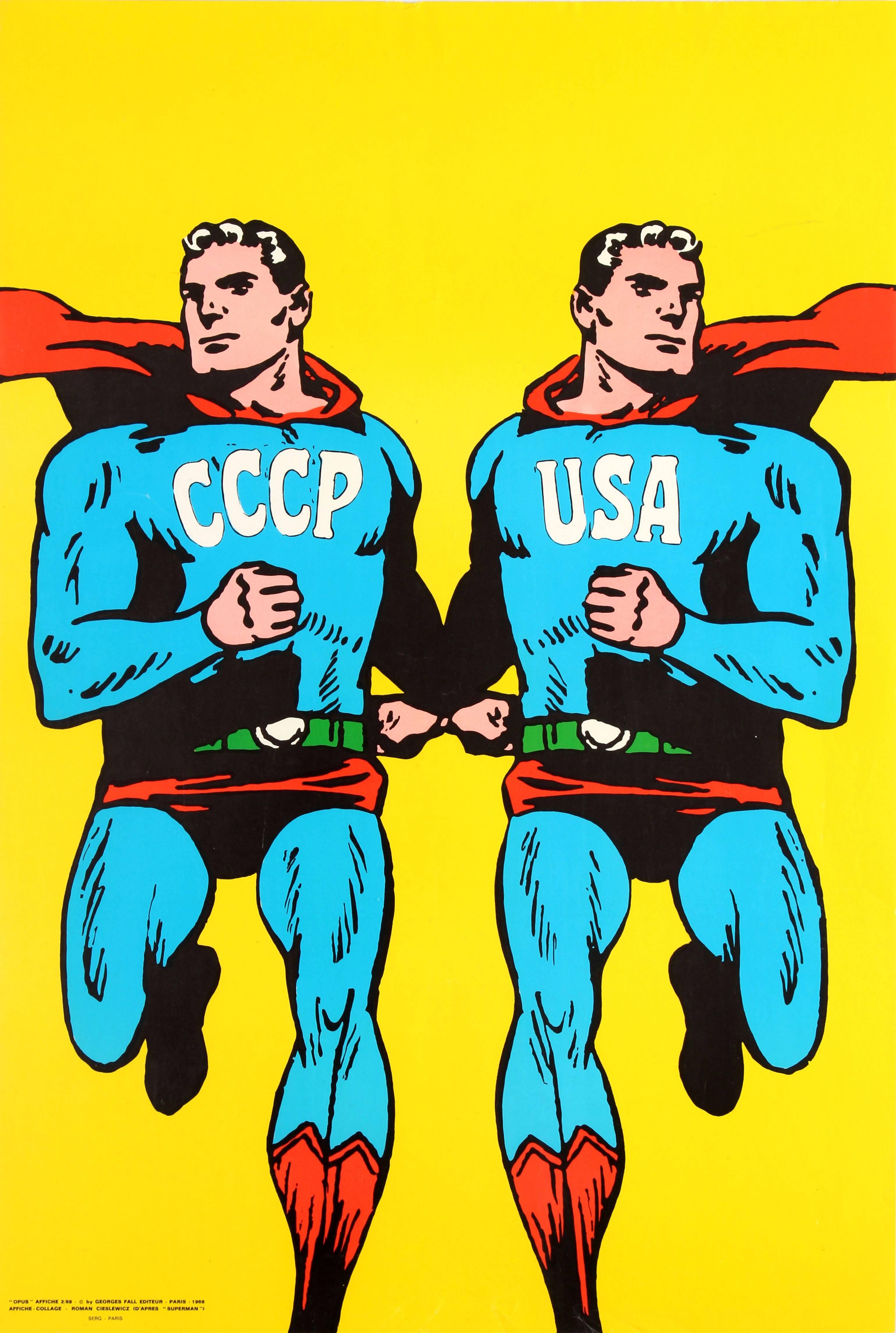 Roman Cieslewicz Print - Original Vintage 1968 Cold War Superman Style Poster by Cieslewicz USSR CCCP USA