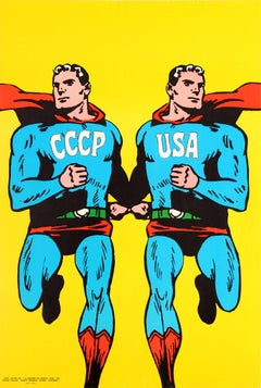 Affiche rétro originale de 1968 de style Superman de la guerre froide:: par Cieslewicz URSS CCCP USA