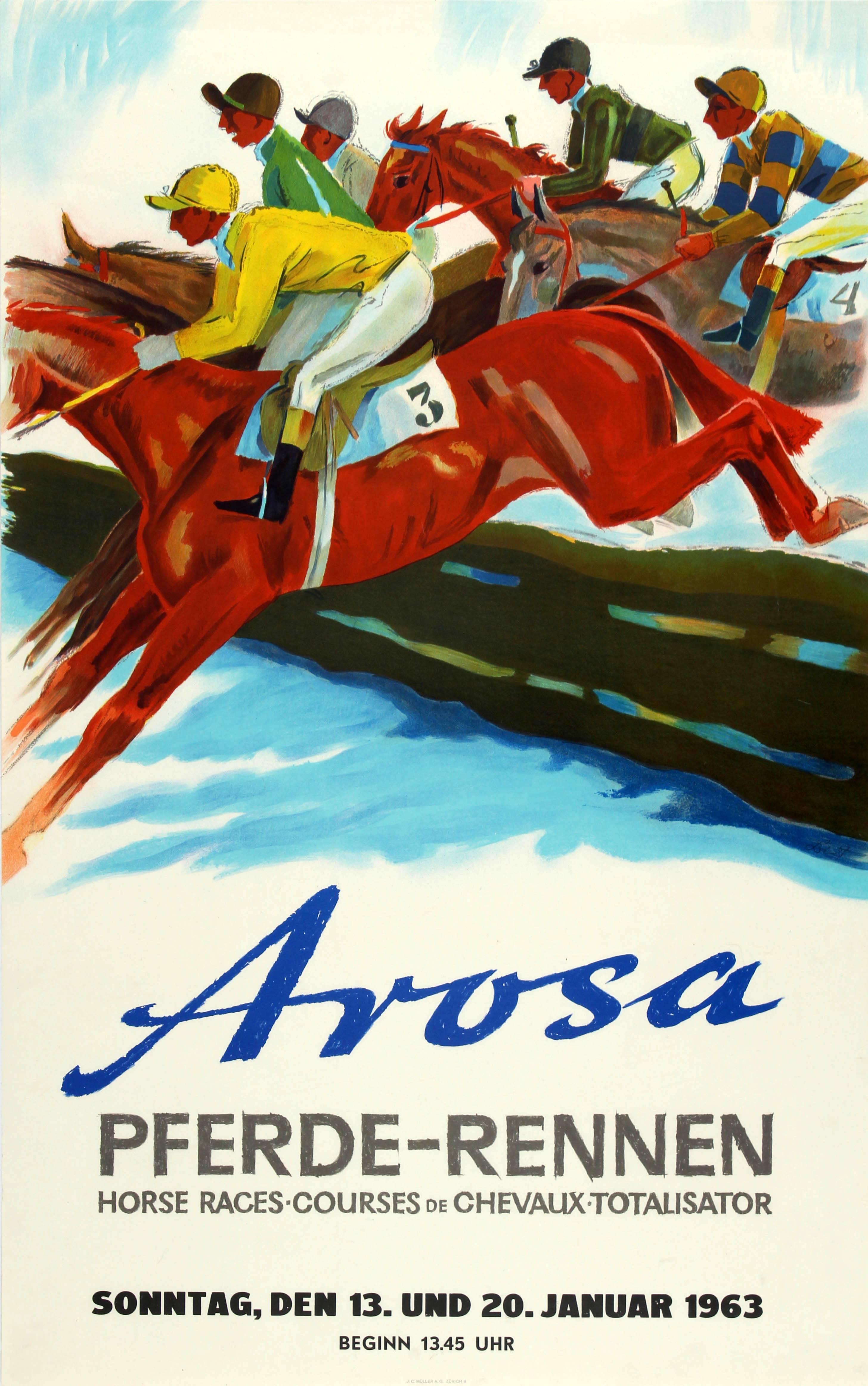 Unknown Print - Original Vintage Steeplechase Horse Race Poster For The 1963 Arosa Pferde-Rennen