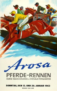 Original Vintage Steeplechase Horse Race Poster For The 1963 Arosa Pferde-Rennen