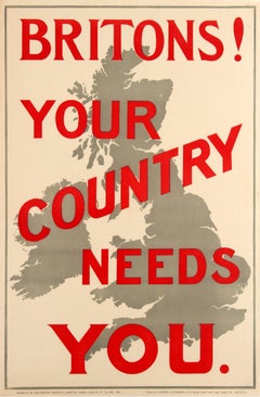 Original Propagandaplakat aus dem Ersten Weltkrieg 1914 – Britons! Ihr Land braucht Sie