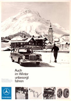 Original Vintage Mercedes Benz Advertising Poster - Even In Winter Drive Safely
