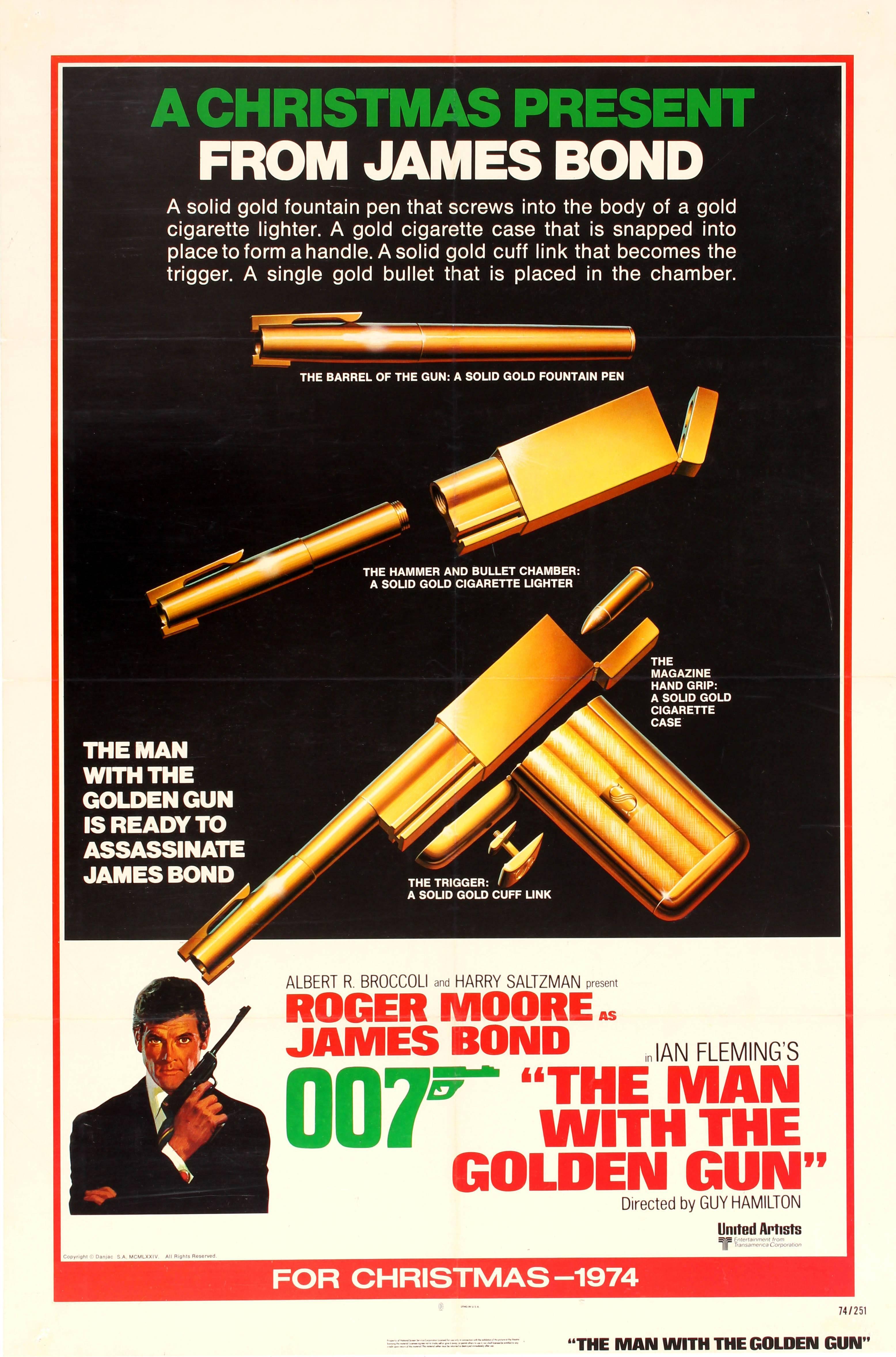 Unknown Print - Original 1974 Rare Design James Bond Movie Poster – The Man With The Golden Gun
