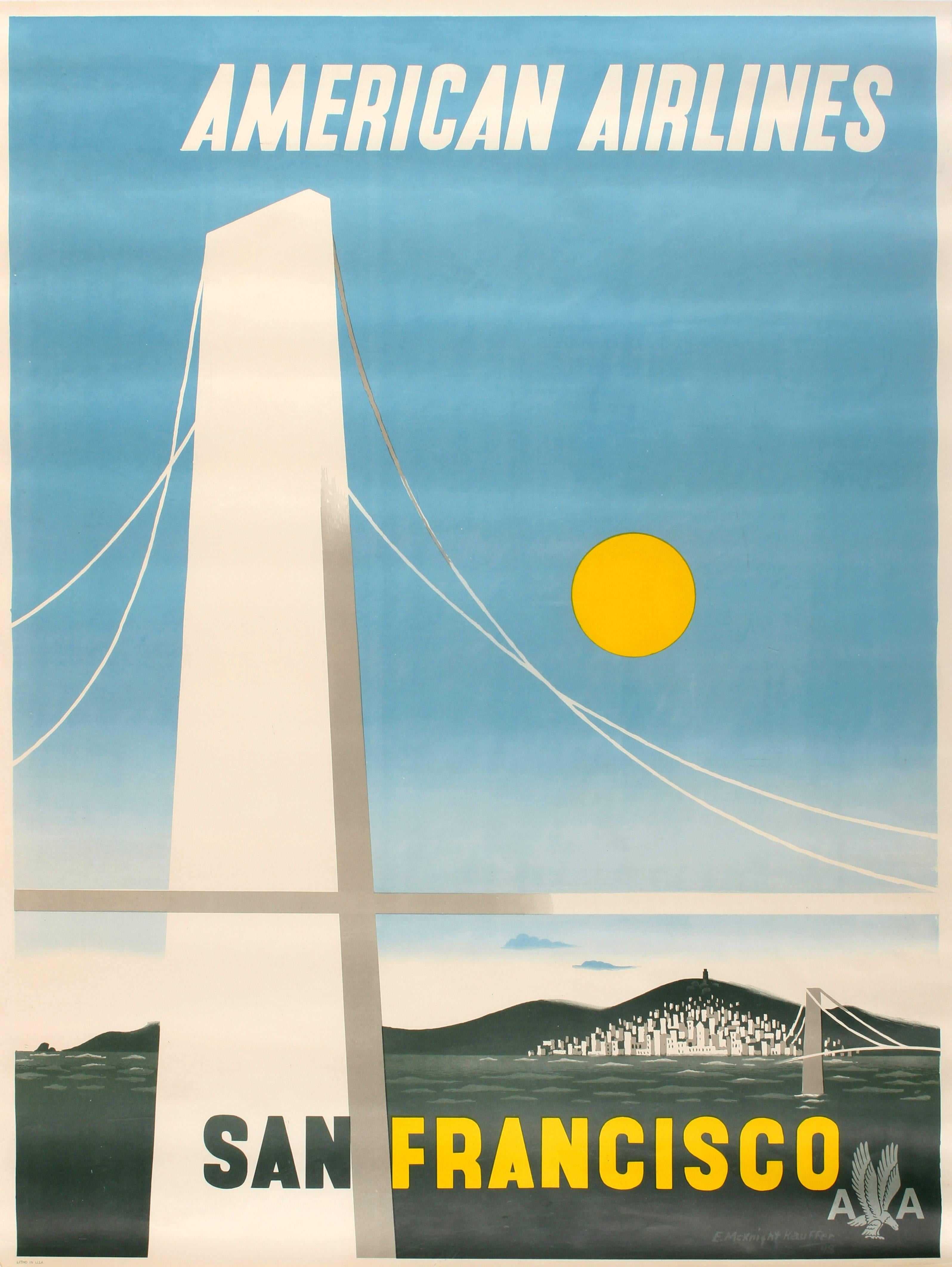 Edward McKnight Kauffer Print - Original Vintage American Airlines Travel Advertising Poster For San Francisco