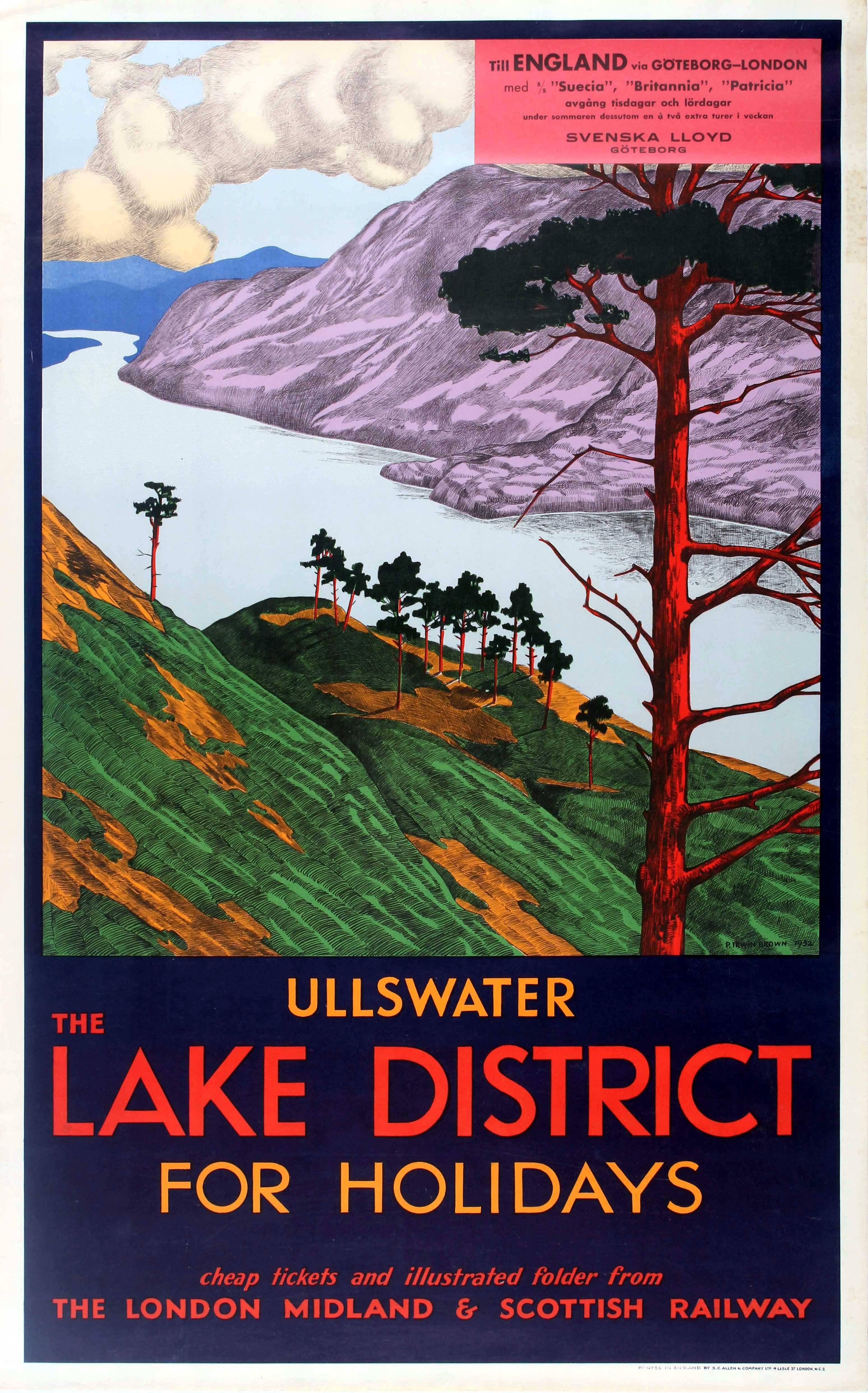 Pieter Irwin Brown Print - Original London Midland & Scottish Railway LMS Poster - Ullswater Lake District