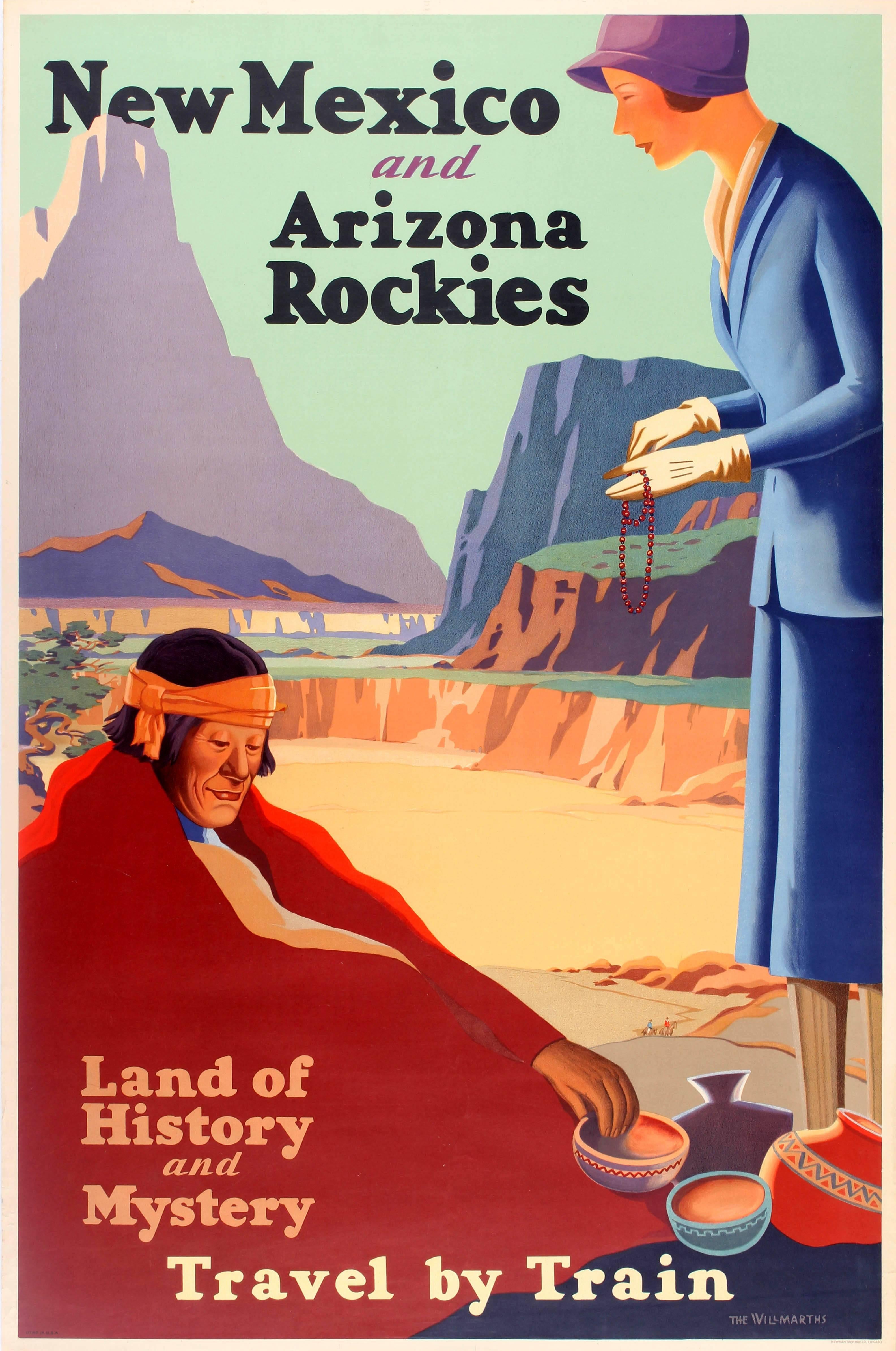 Original 1920s Travel Poster Advertising New Mexico And Arizona Rockies By Train