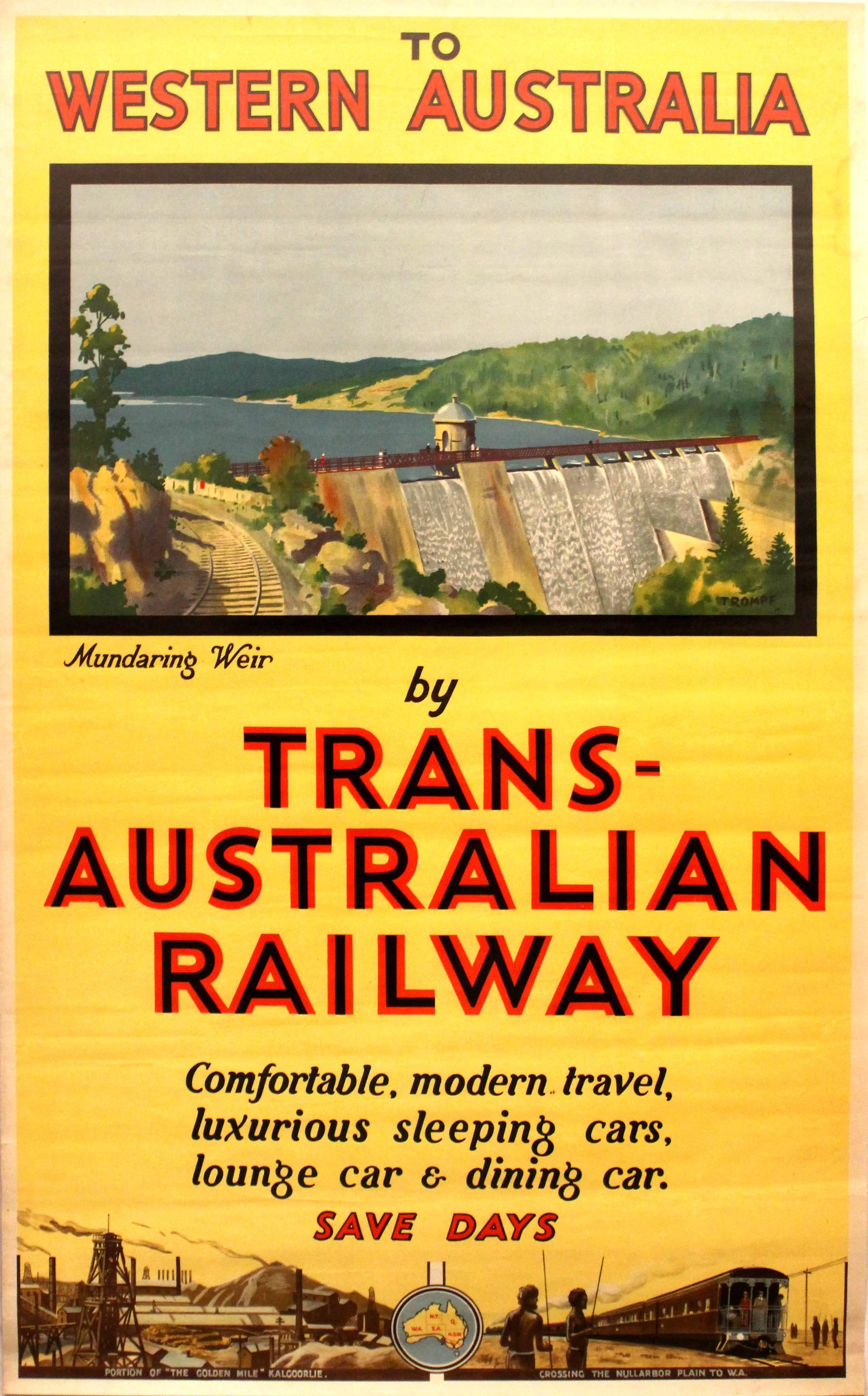 Percy Trompf Print - Original Vintage Travel Poster: To Western Australia By Trans-Australian Railway