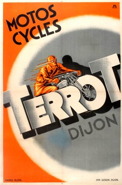 Large Original Vintage Advertising Poster: Motos Cycles Terrot Dijon Motorcycles