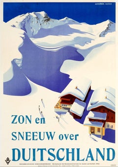 Rare Original Vintage Ski Poster For Sun And Snow In Austria Germany (Anschluss)