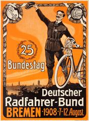 Original Antique Sport Advertising Poster: 1908 German Cycling Federation Bremen