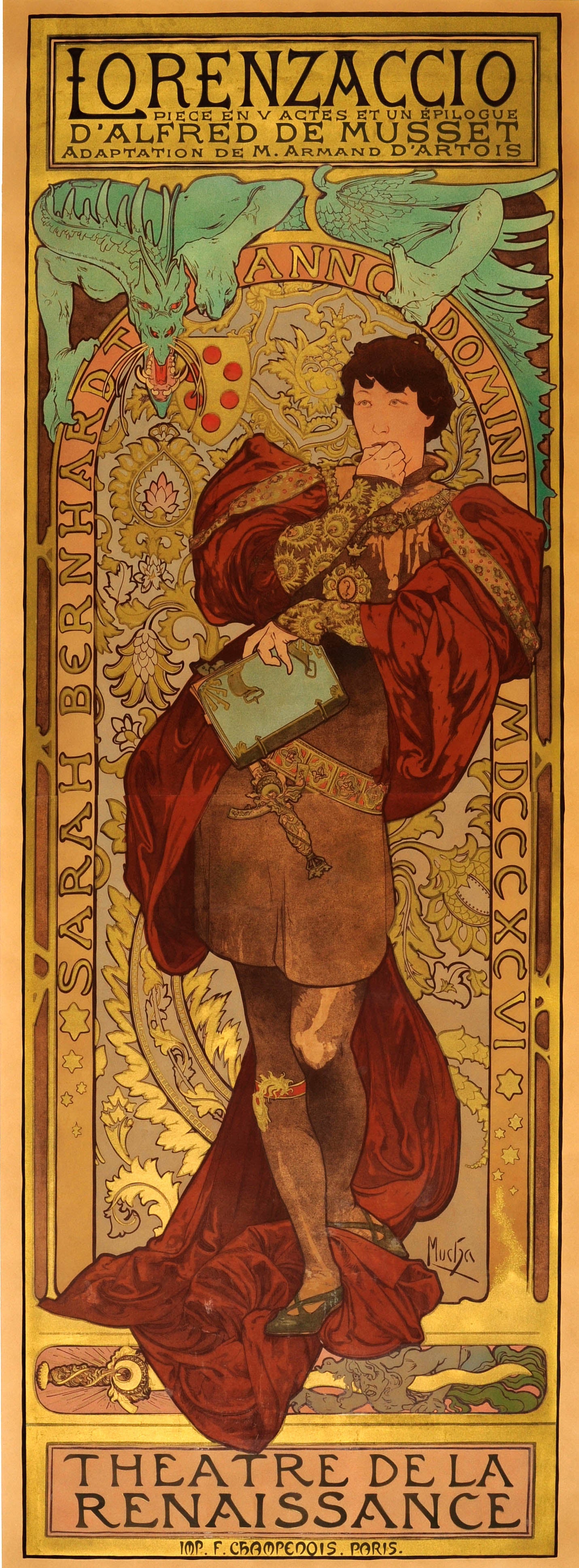 ALPHONSE MUCHA POSTER Lorenzaccio Art Print RARE NEW