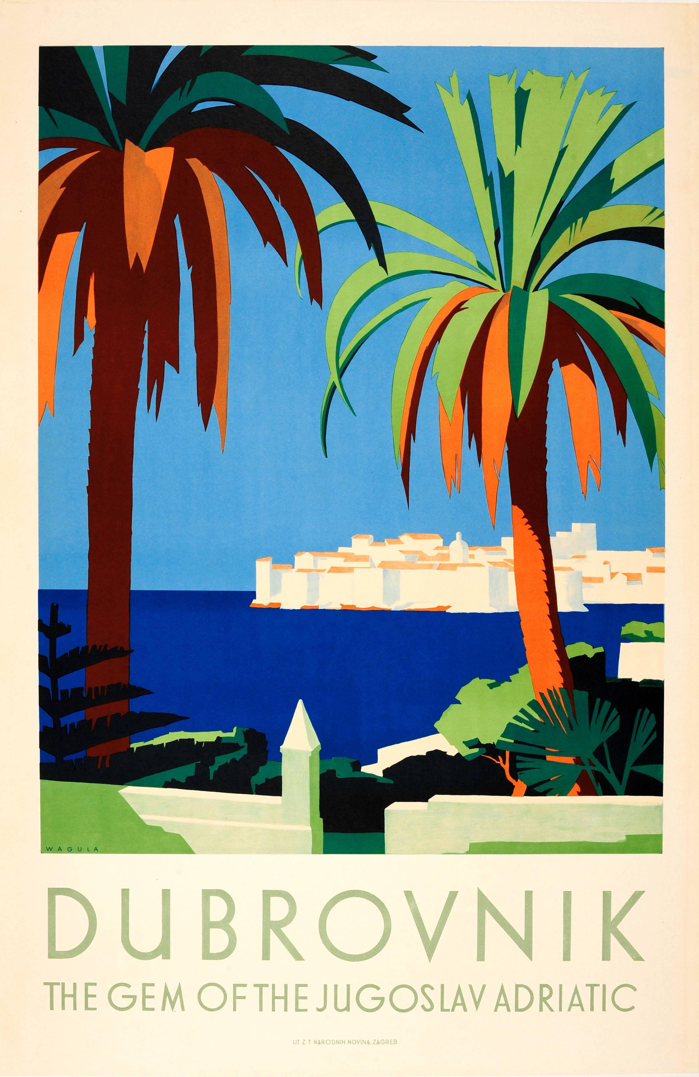 Hans Wagula Print - Original Vintage Art Deco Poster For Dubrovnik The Gem Of The Jugoslav Adriatic