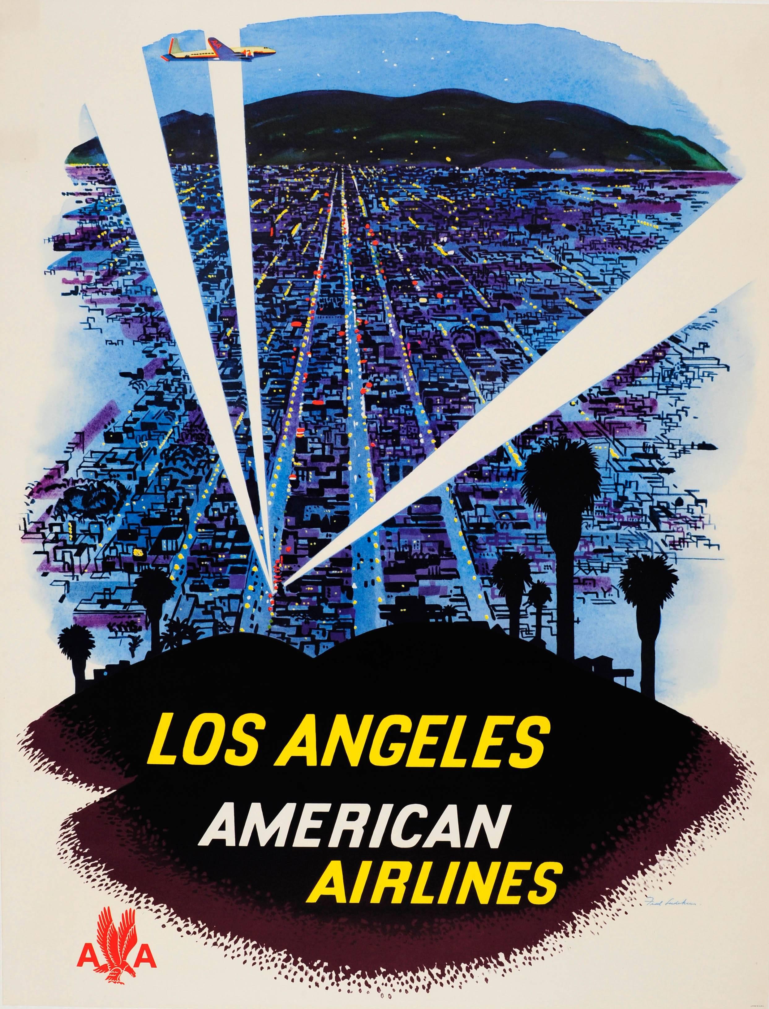 Fred Ludekens Print - Original Vintage American Airlines Travel Advertising Poster For Los Angeles