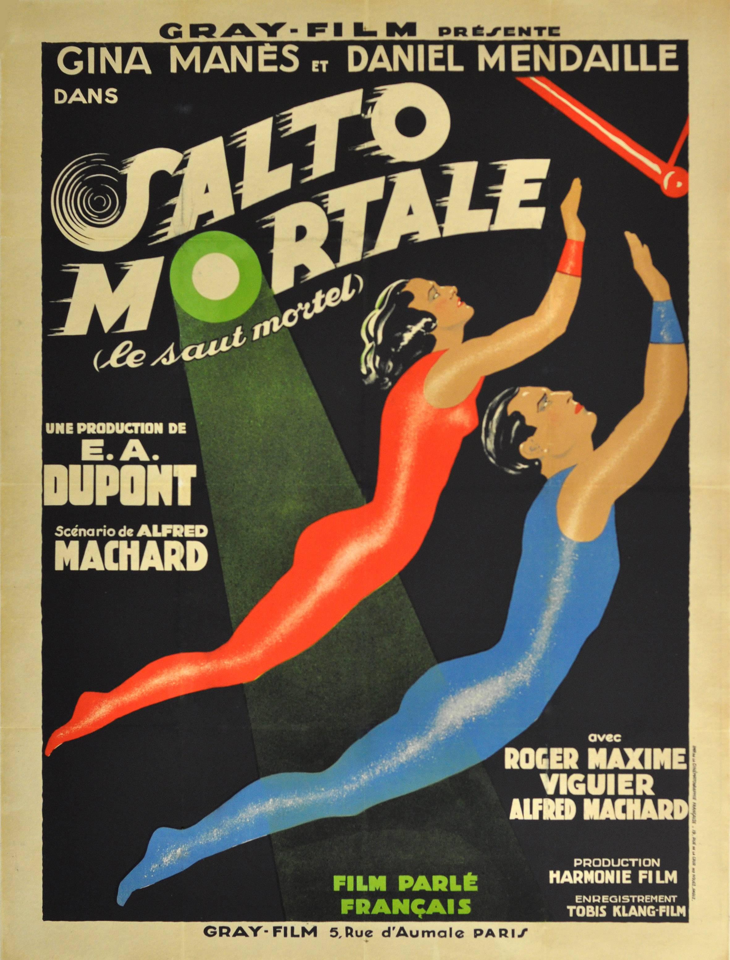 Unknown Print - Original Circus Movie Poster For Salto Mortale Saut Mortel / Trapeze Fatal Leap
