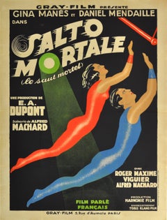 Vintage Original Circus Movie Poster For Salto Mortale Saut Mortel / Trapeze Fatal Leap