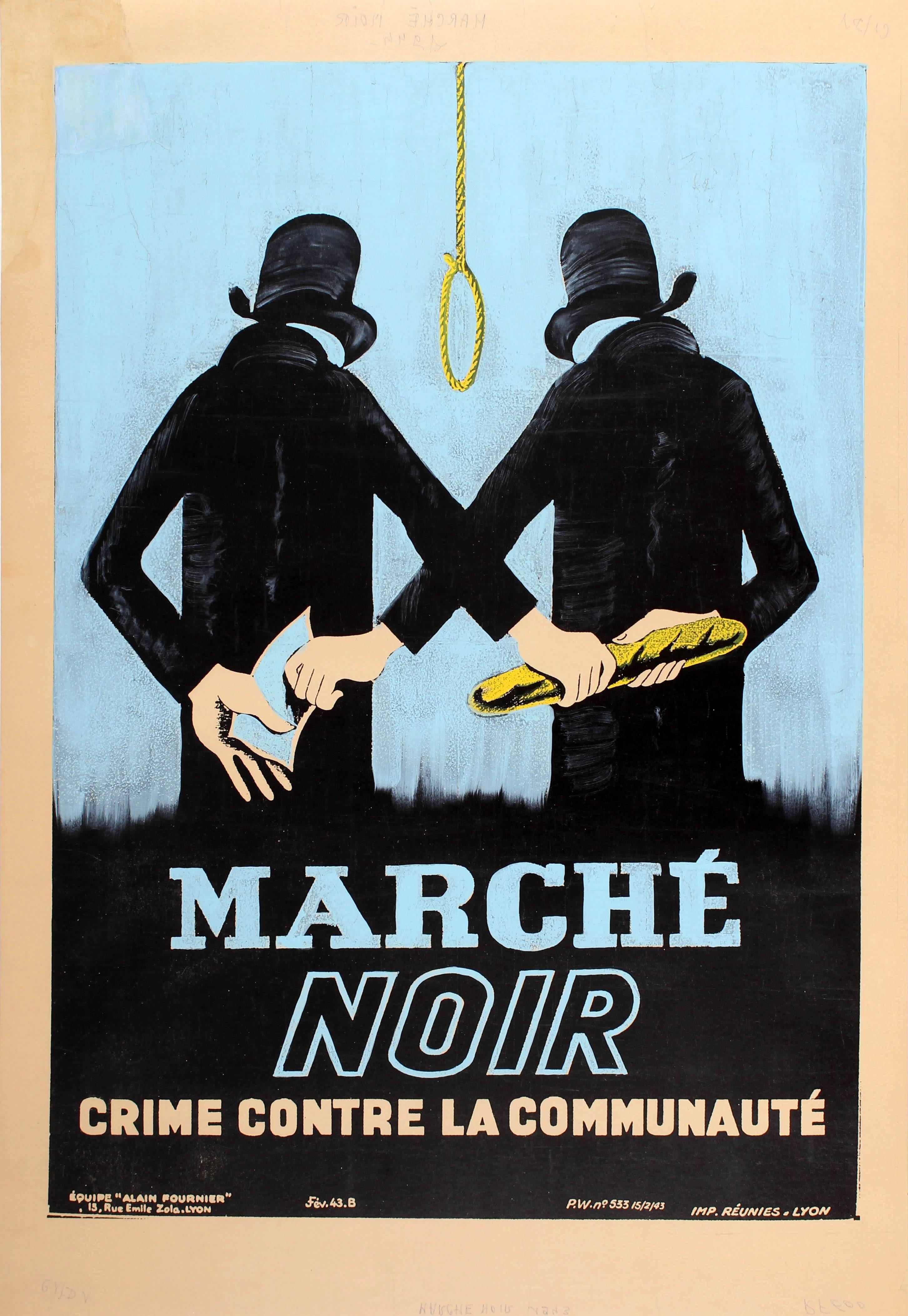 Unknown Print - Rare Original World War Two French Propaganda Poster: Black Market - Marche Noir