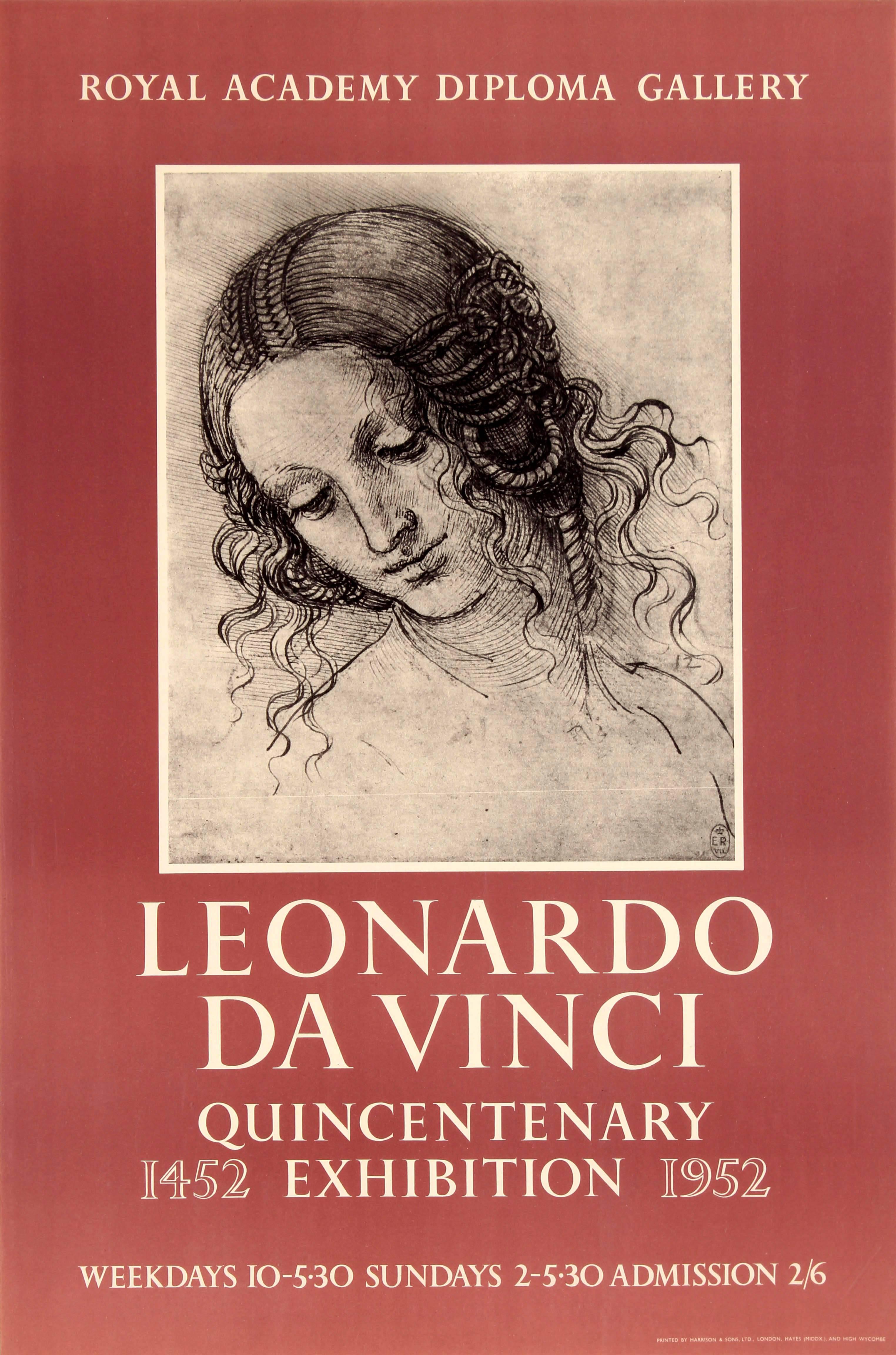 Theodore Ramos Print - Original Vintage Royal Academy Poster For The 1952 Leonardo Da Vinci Exhibition