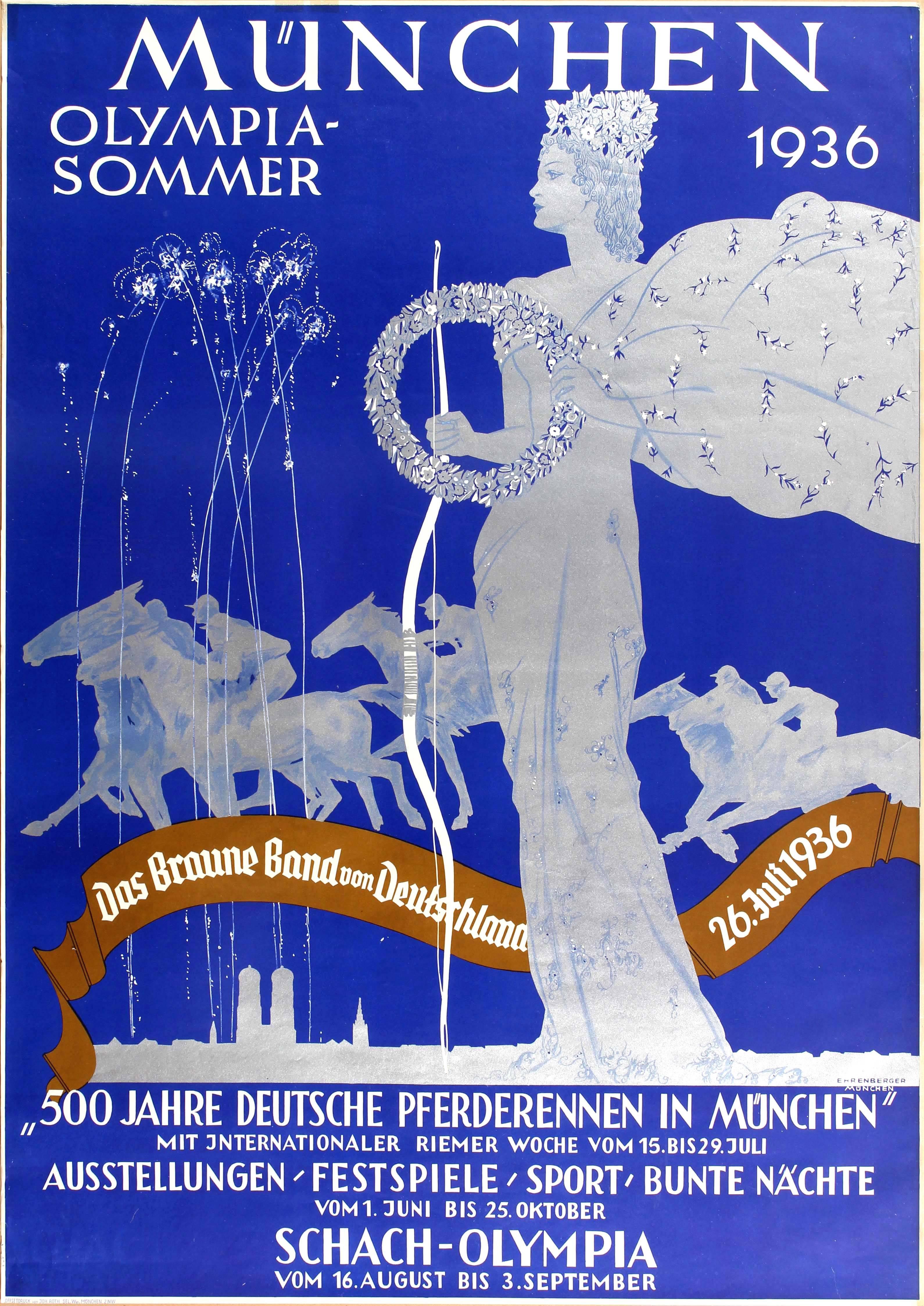 Ludwig Lutz Ehrenberger Print - Original Vintage Munich Olympic Sport Poster For Das Braune Band / Brown Ribbon