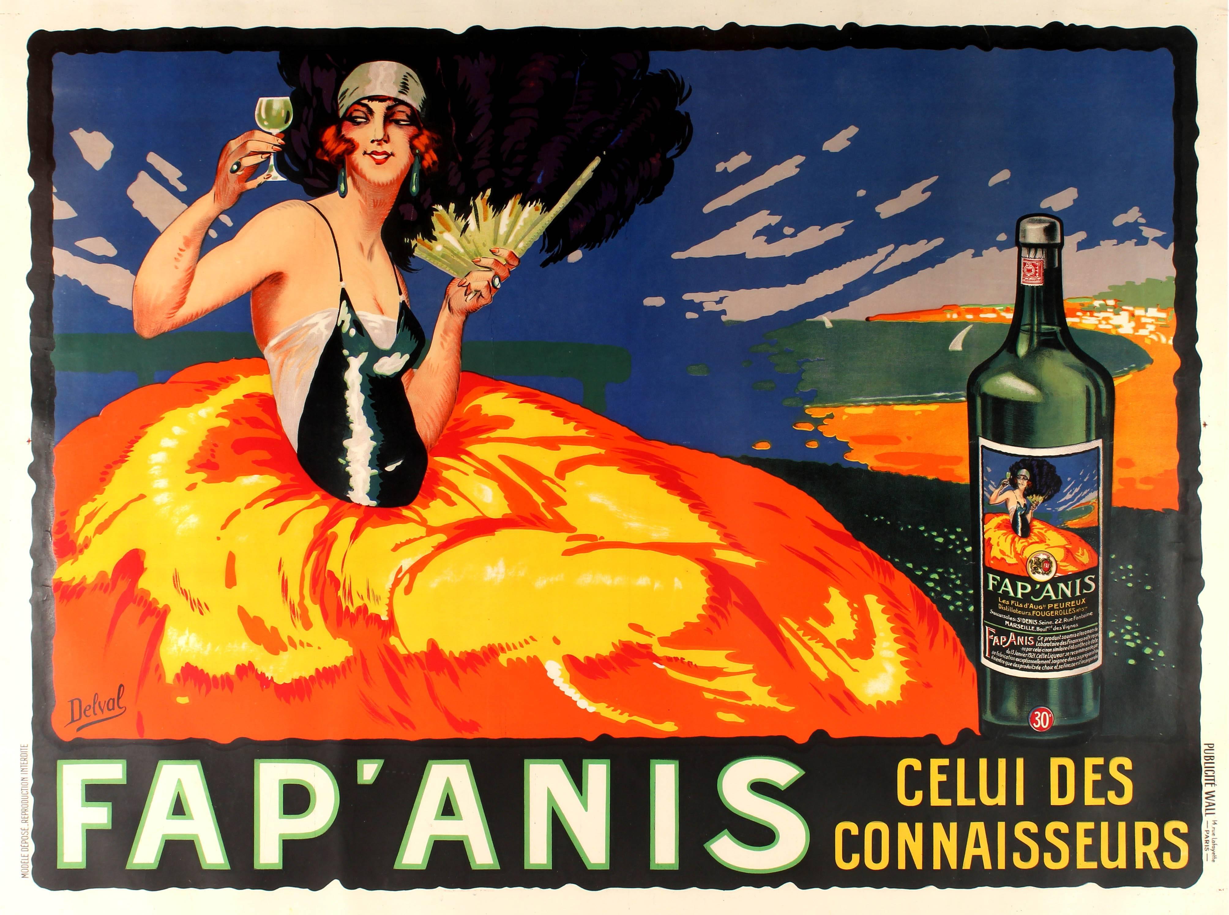 Delval Print - Large Original Vintage French Liquor Alcohol Drink Advertising Poster - Fap'Anis