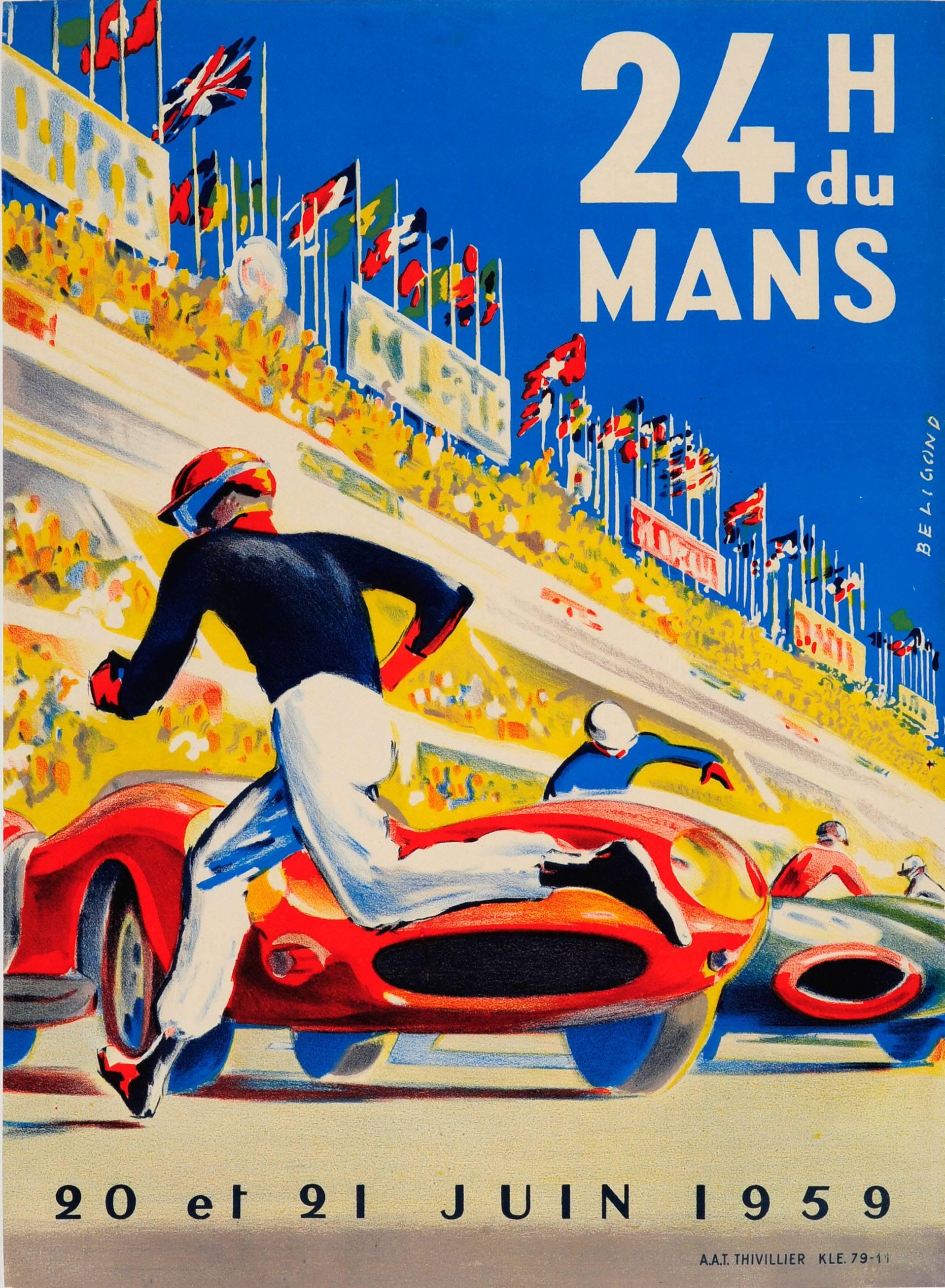 Michel Beligond Print - Original Vintage Le Mans Car Racing Poster By Beligond - 24 Heures Du Mans 1959