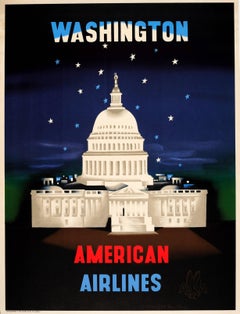 Original Vintage Travel Advertising Poster For Washington By American Airlines