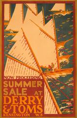 Rare Original Vintage Advertising Poster Summer Sale At Derry & Toms Kensington