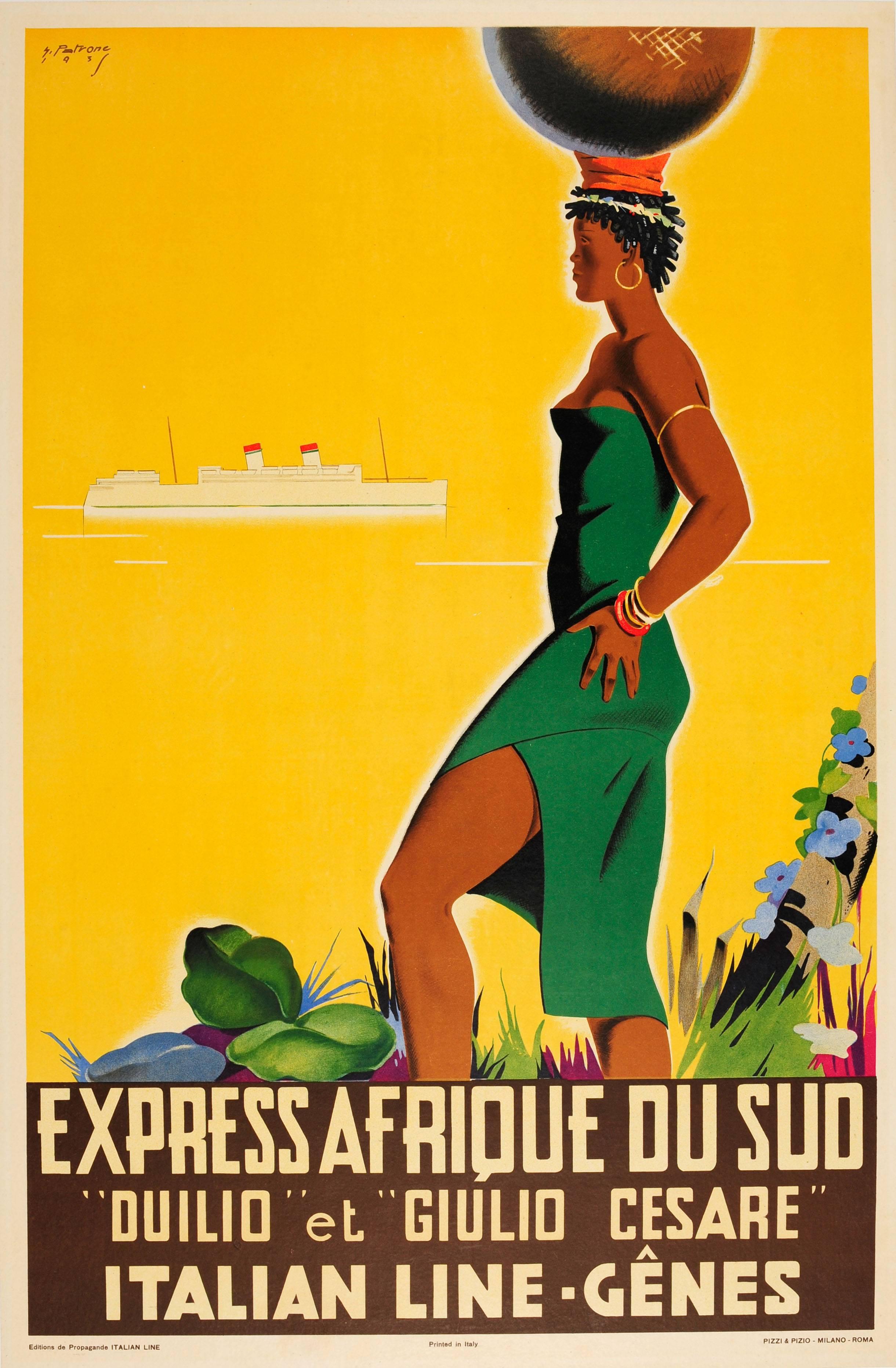 Giovanni Patrone Print - Original Italian Line Cruise Travel Poster For South Africa By Express Steamship