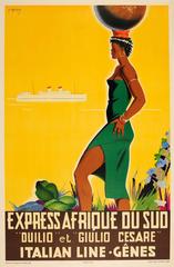 Vintage Original Italian Line Cruise Travel Poster For South Africa By Express Steamship