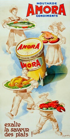 Rare Original Vintage Food Advertising Poster - Amora Mustard Brings Out Flavour