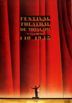 Original Vintage Intourist Poster By Zhukov For The Moscow Theatre Festival 1935