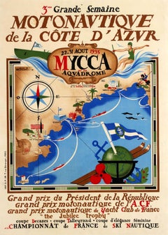 Affiche rétro originale de sport de la Côte d'Azur, 3e Festival des bateaux de grande puissance