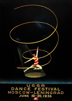 Original Vintage Intourist Poster For The USSR Dance Festival Moscow Leningrad
