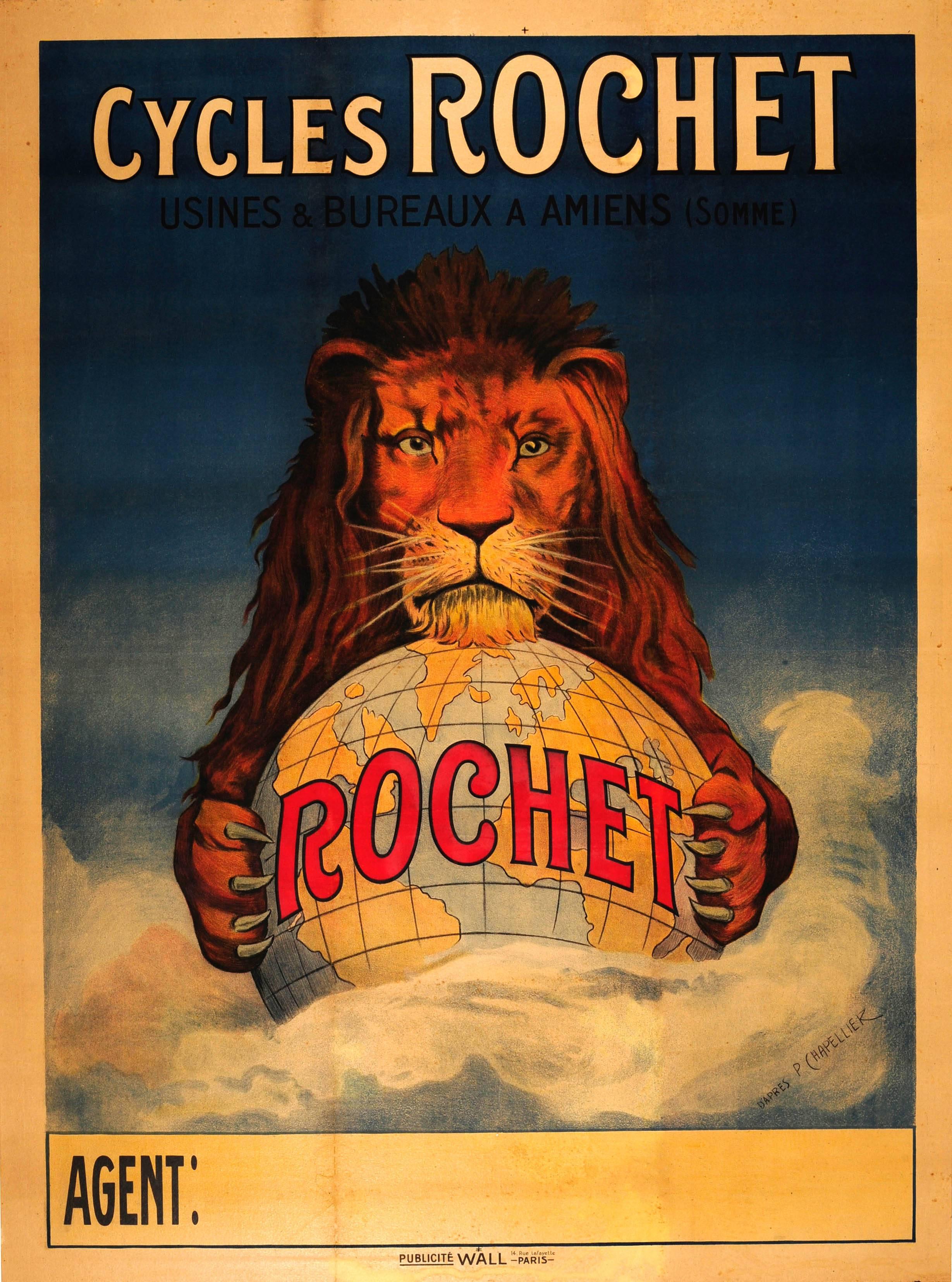 Unknown Print - Original Antique Bicycle Advertising Poster By Chapellier - Cycles Rochet Amiens