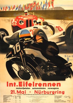 Original Car And Motorcycle Racing Poster For The Int. Eifelrennen Nurburgring