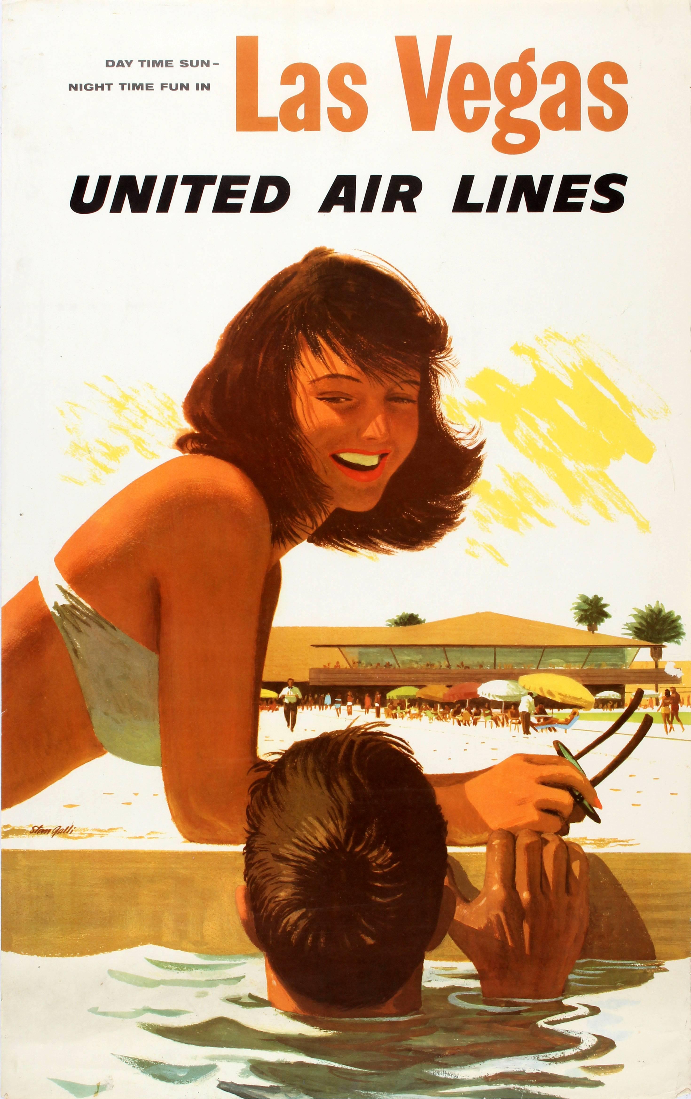 Stan Galli Print - Original Vintage Las Vegas United Air Lines Poster - Day Time Sun Night Time Fun