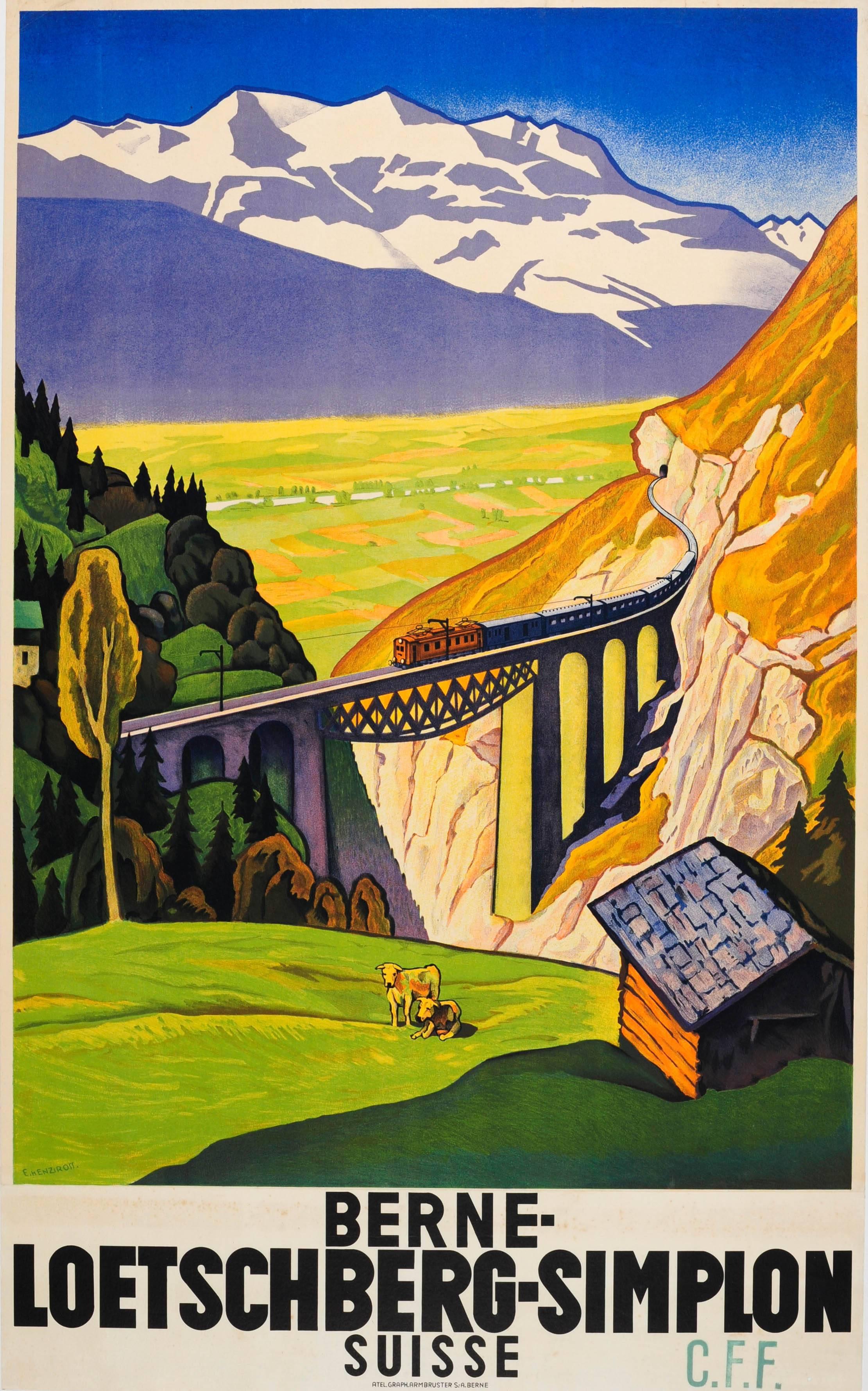 Eugen Henziross Print - Original Vintage Travel Poster Advertising The Bern Lotschberg Simplon Railway
