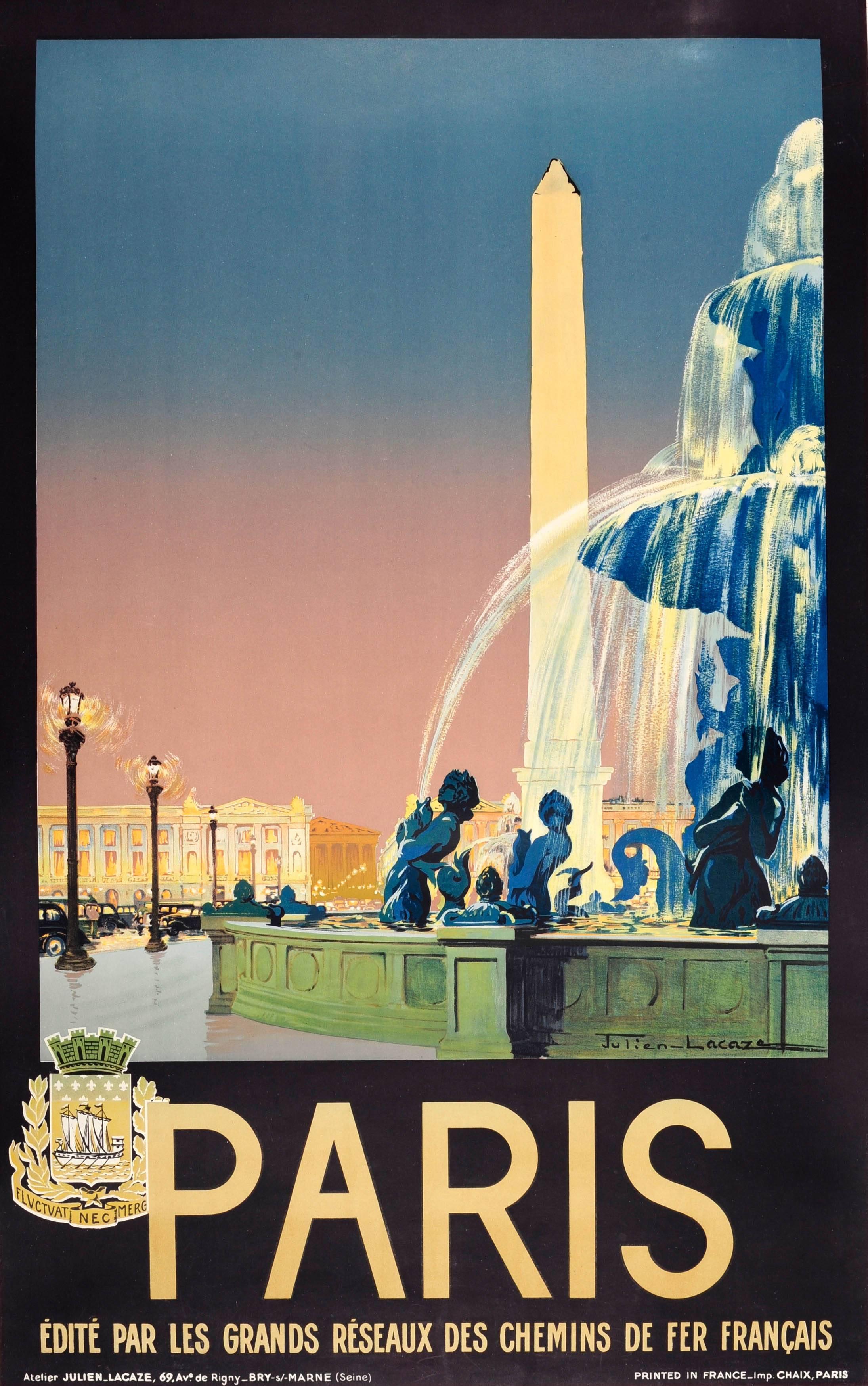 Julien Lacaze Print - Original Vintage Chemins De Fer French Railway Travel Advertising Poster - Paris
