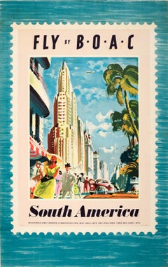 Original Vintage Travel Advertising Poster - Fly By BOAC - South America